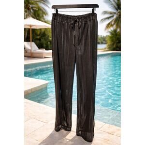 Aruba Blue Black Mesh Cover Up Pants Wide Leg Sheer Beach Resort Size L